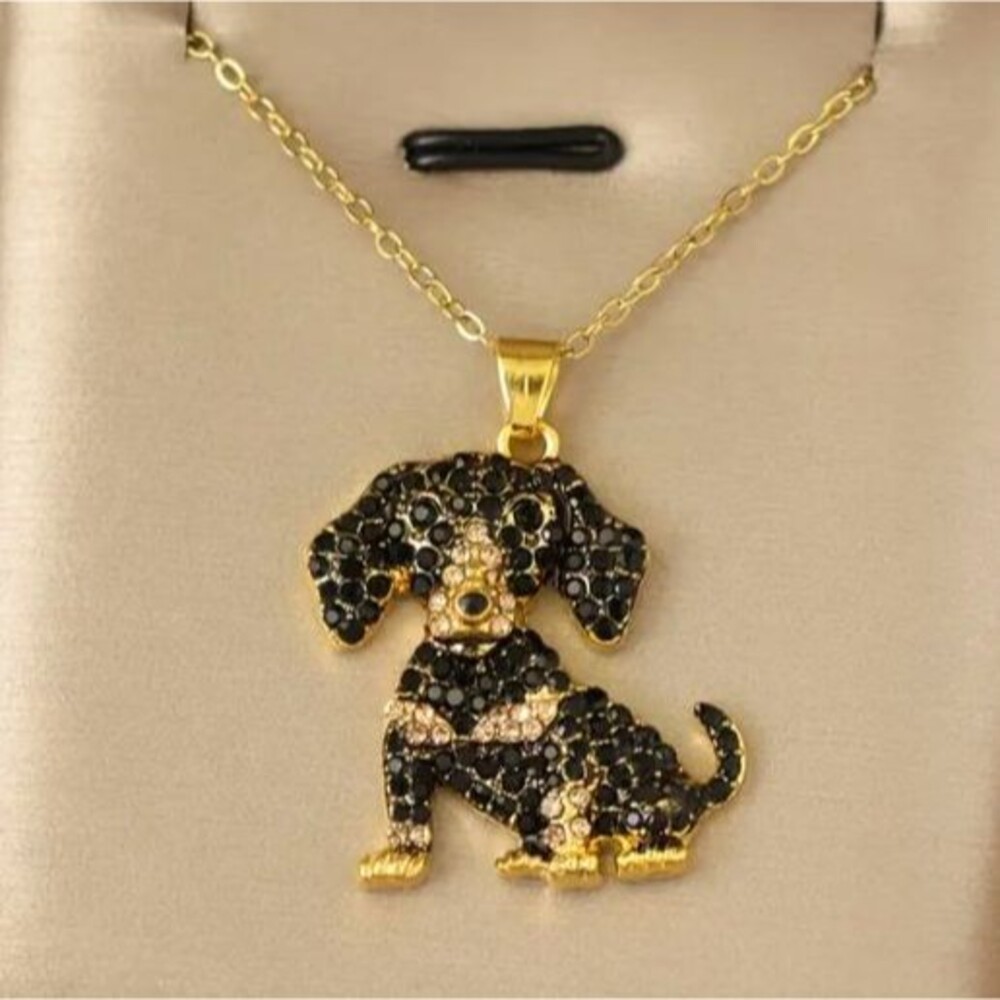 Black Iced Gold Dachshund Dog Bling Necklace